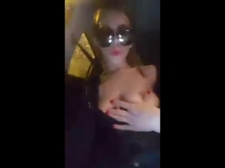 drunk french girl shows her tits in the car